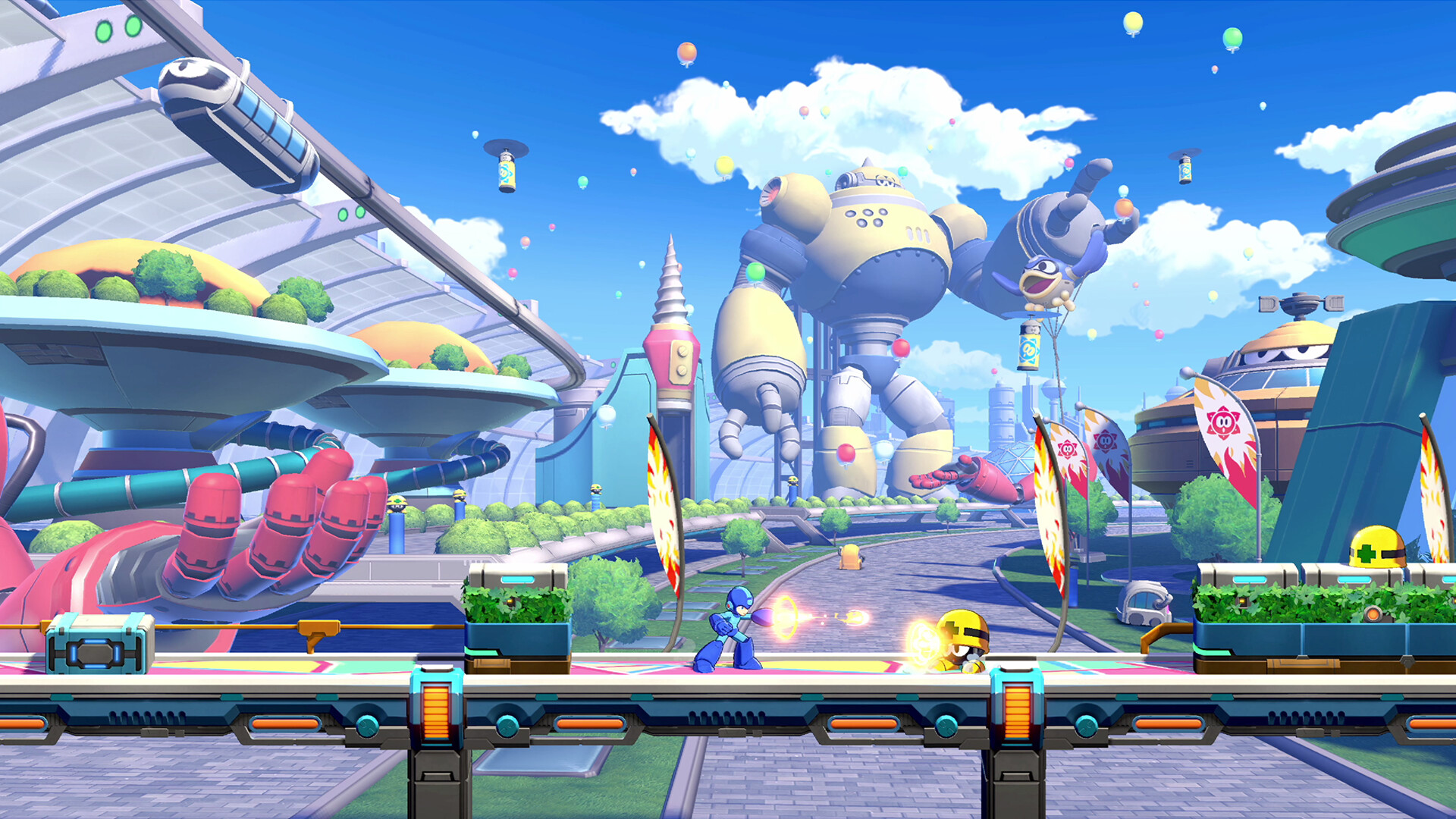 Mega Man firing in a side-scrolling 2D stage