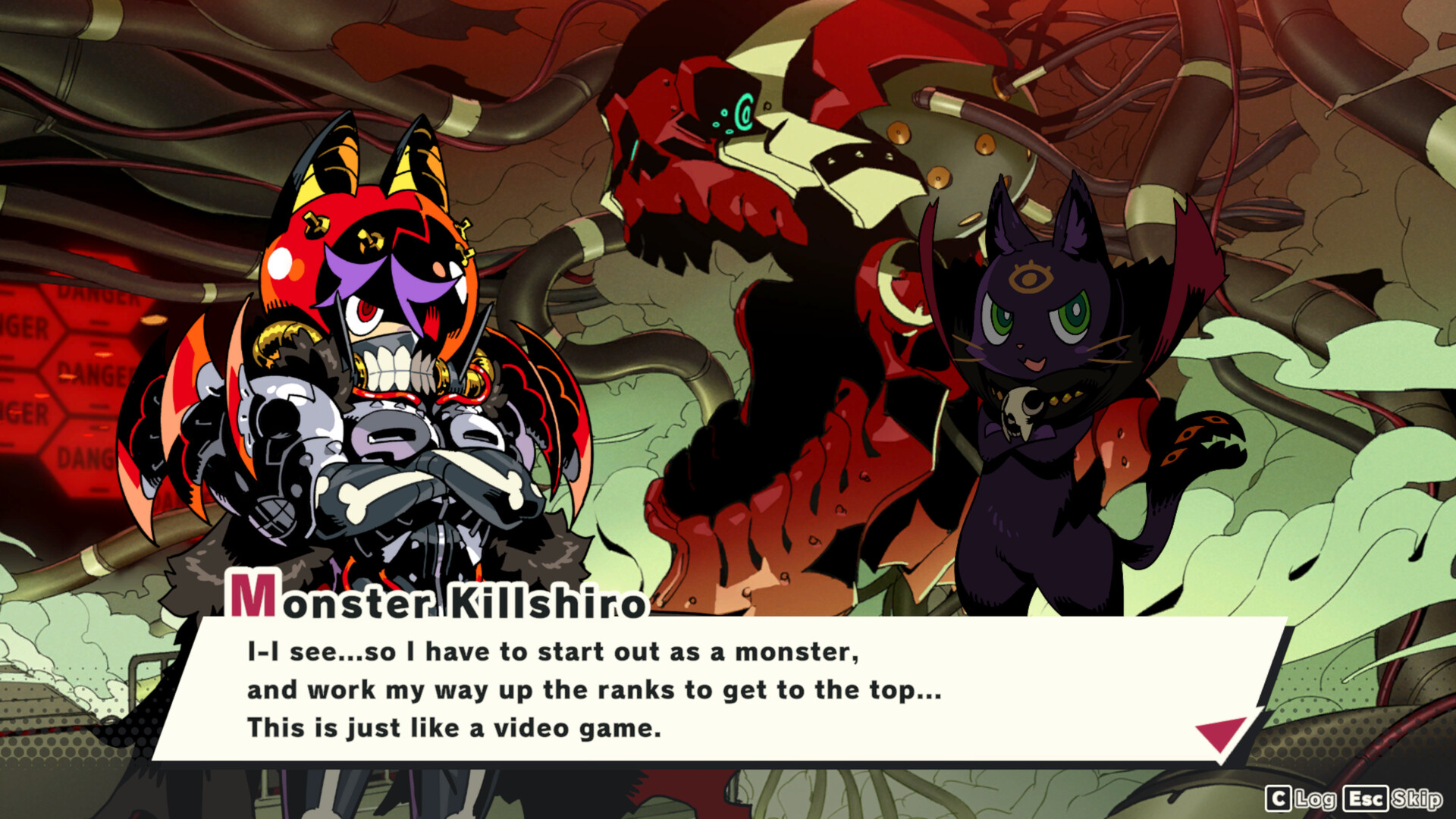 Dialogue from Monster Killshiro, in a scene that outlines how character training works