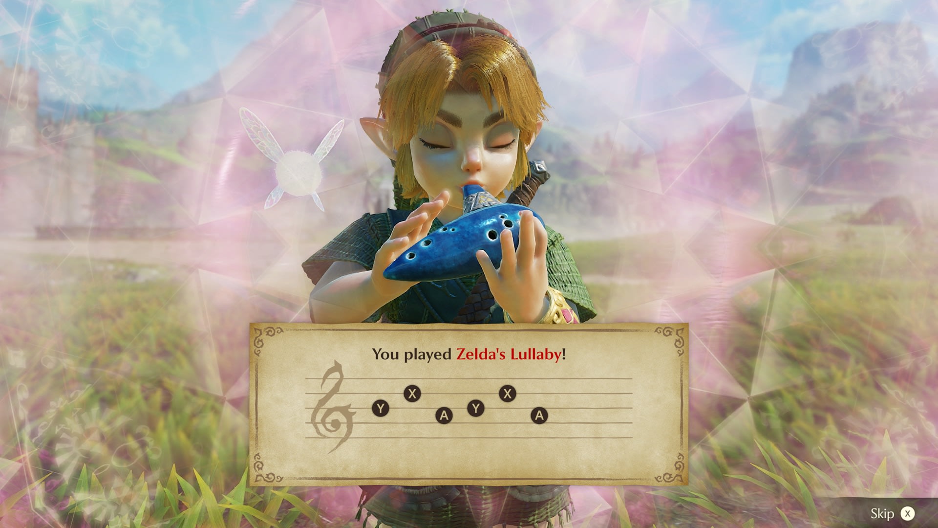 Link spielt „Zelda's Lullaby“ auf der Okarina
