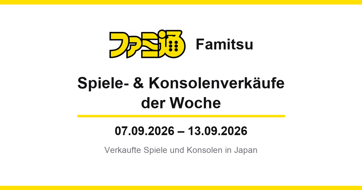 Rhythm Paradise Groove knackt in Japan die Million verkaufter Einheiten und holt sich mit 24.756 Einheiten zum 7. Mal die Wochenspitze — Onimusha: Way of the Sword schafft es in Woche zwei mit zwei Versionen in die Top 5 (7. bis 13. September)