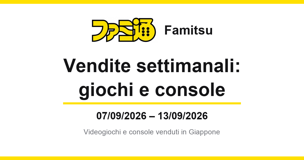 Rhythm Paradise Groove supera il milione di vendite cumulative in Giappone e conquista per la 7ª volta il primo posto settimanale con 24.756 unità — le due versioni di Onimusha: Way of the Sword entrano nella top 5 nella loro seconda settimana (7-13 settembre)