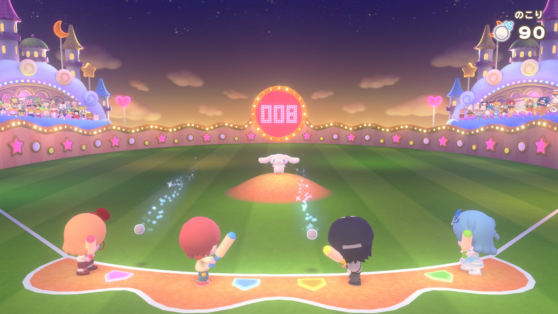 A Cinnamoroll minigame: hitting back the balls thrown with his ears
