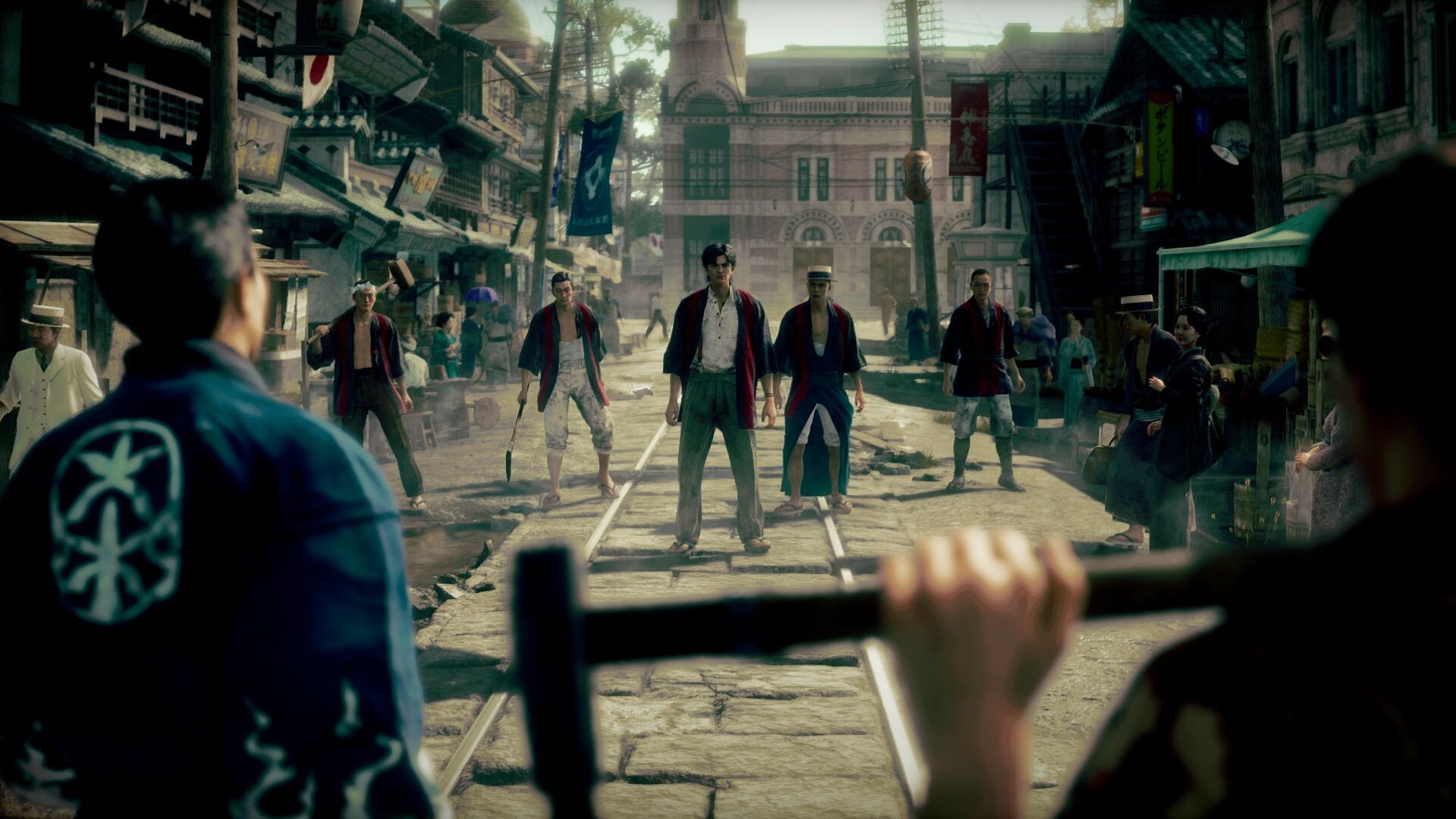 Facing off against a group on a street in daytime