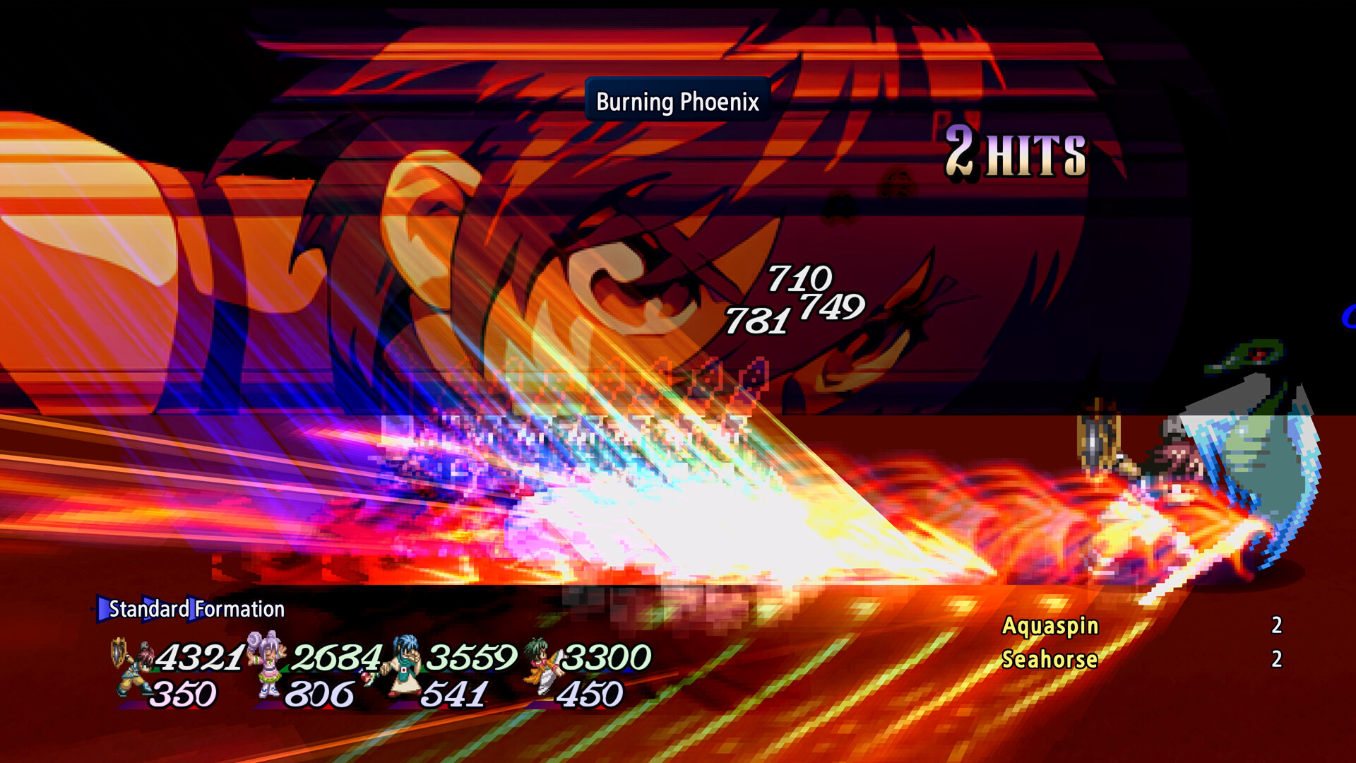 The Burning Phoenix special attack on screen, with the English UI