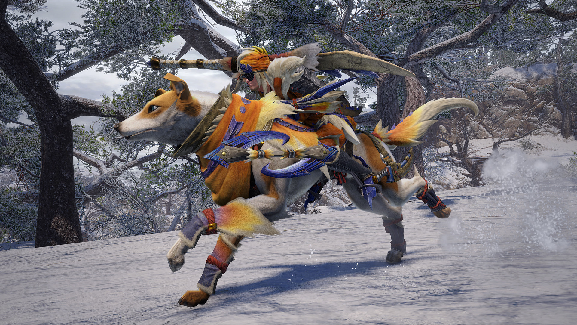 Riding the Palamute companion across the field