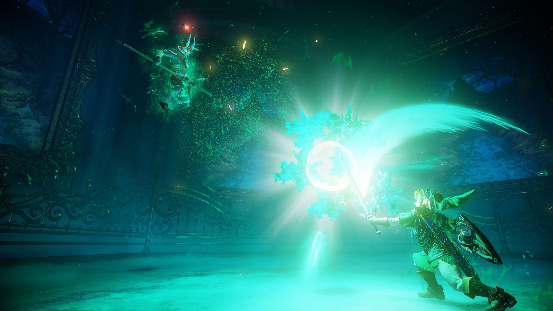 Link slashing at an enemy in combat