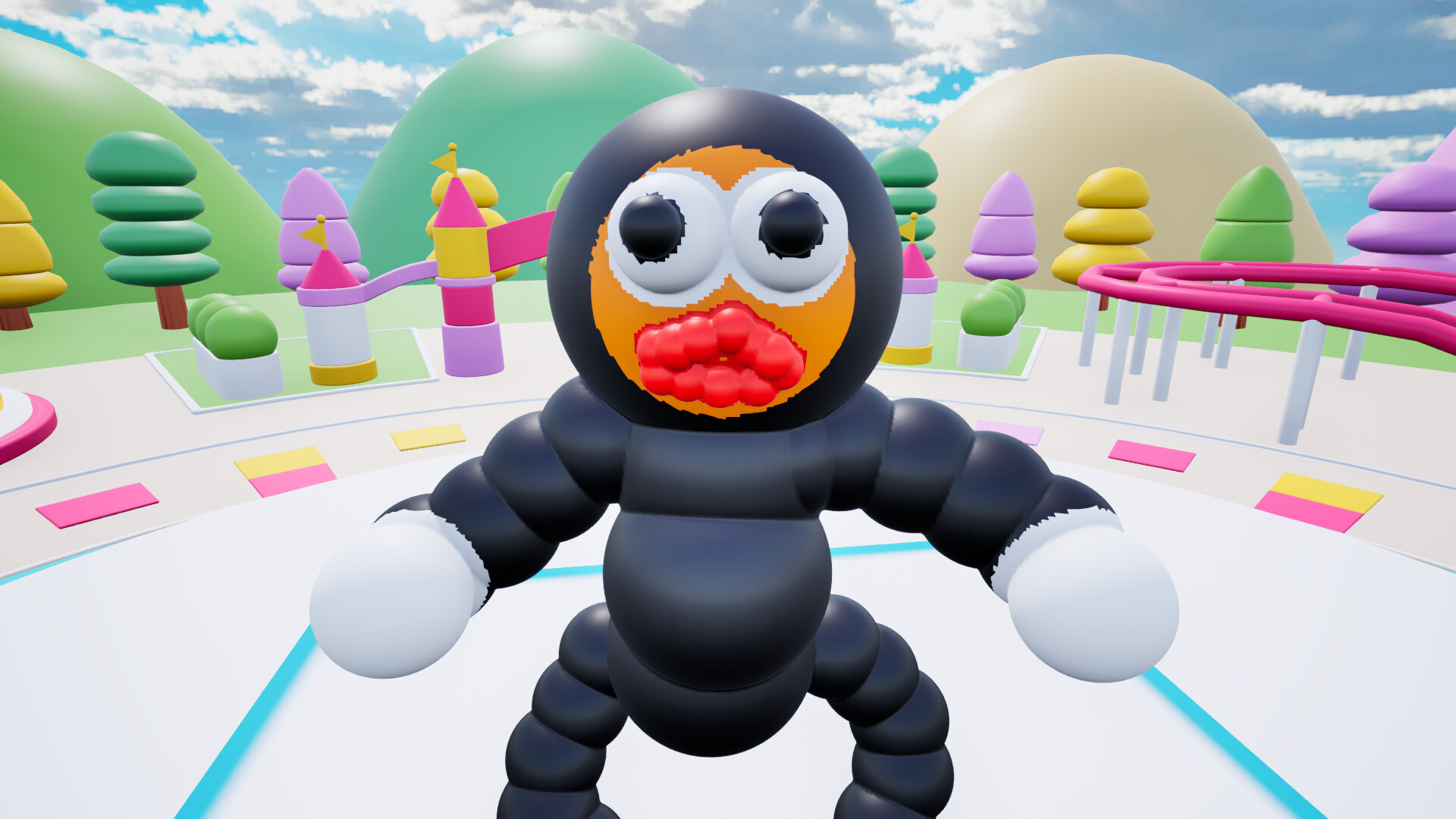 A doll made from connected black spheres