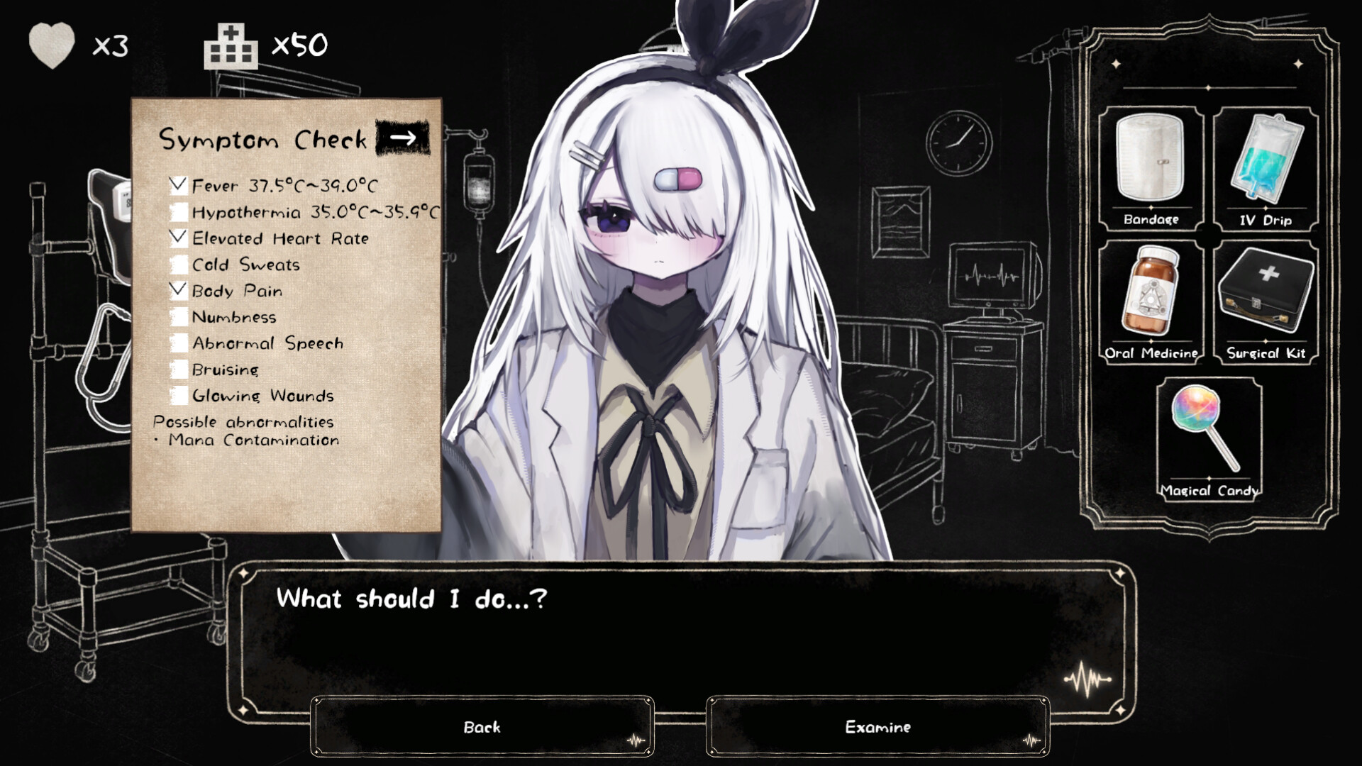 The screen for confirming symptoms